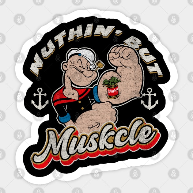 Popeye Nuthin' But Muskcle Dks Sticker by Alema Art